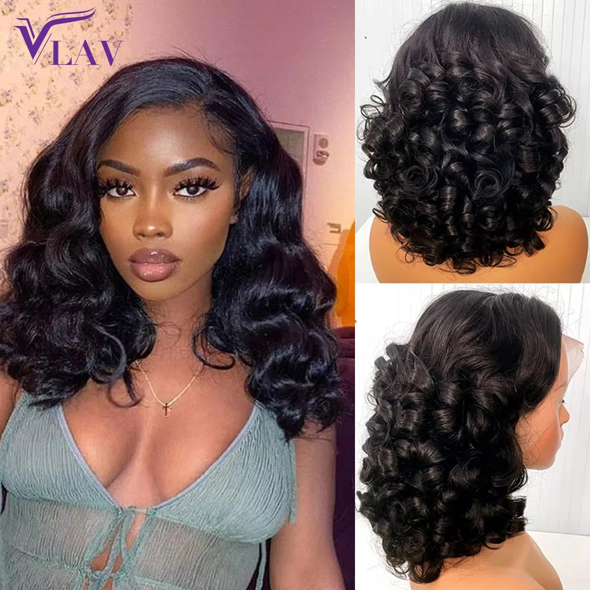 Maxy 400 Density Glueless Wigs Human Hair Bouncy Curly 13x6 HD Lace Frontal Wig 13×4/360 HD Lace Transparent Frontal Wigs Wear And Go