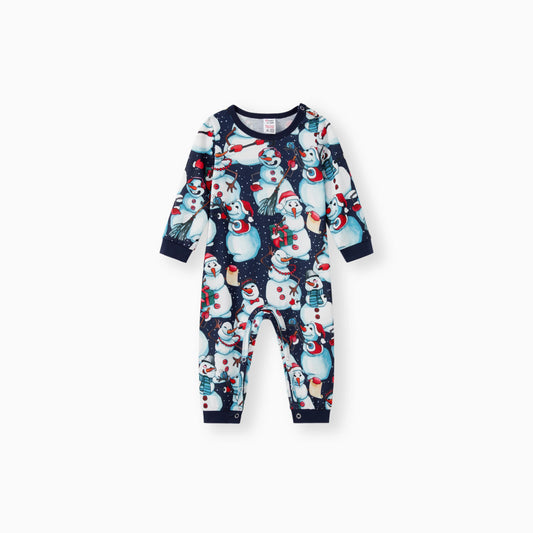 PatPat Christmas Pajamas Sets Family Matching Henley Neck Long Sleeves Snowman Pattern