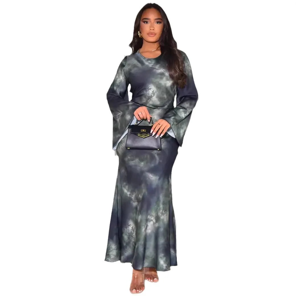 Maxy African Dresses for Women Autumn Fashion Long Sleeve O-neck Polyester Party Evening Maxy Dress African Clothes Outfits