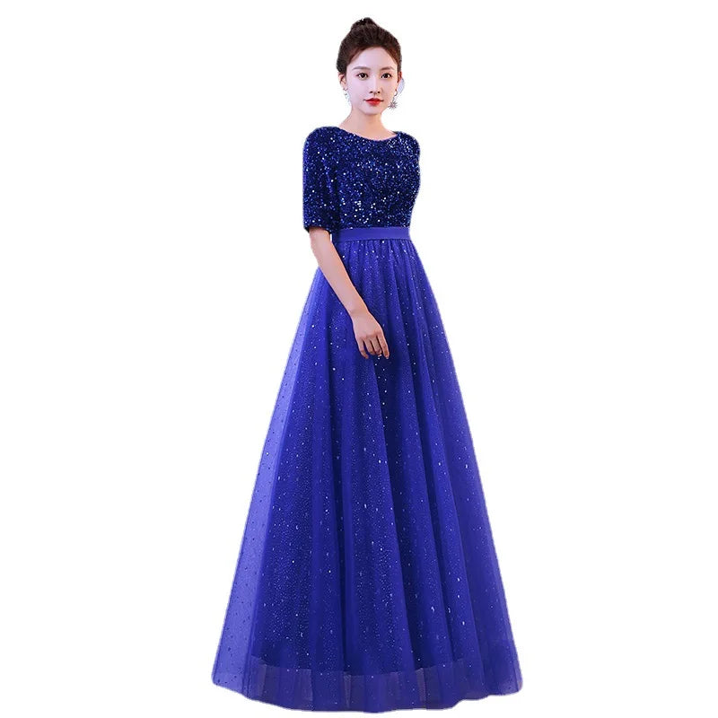 Maxy Chorus Performance Costume, Women's Long Dress, Adult Choir Costume, Host, Red Song Recitation, Art Exam, Solo, Evening Gown