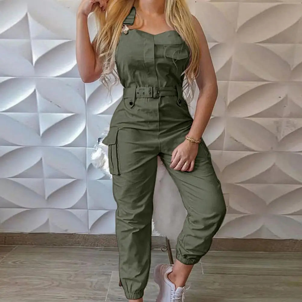 Maxy European and American Suspender Women Jumpsuit Fashion Women Loose Strap Jumpsuit Ankle Tied Harem Trousers Casual Playsuits