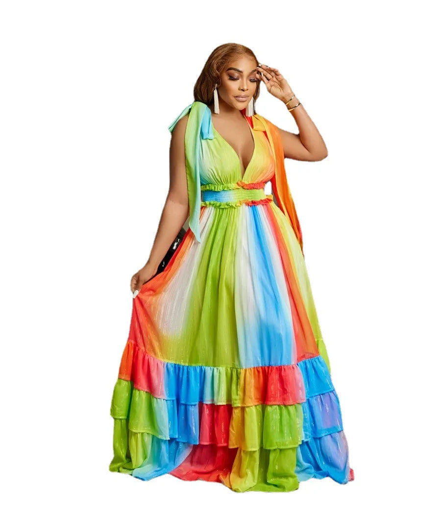Maxy Party Evening Dresses for Women Summer African V-neck Sleeveless Long Dress Maxi Dress Dashiki African Dresses Women