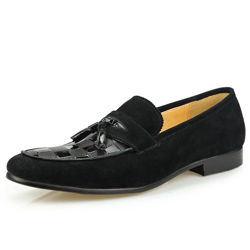 Visco Luxury Fringe Business Casual Shoe Four Seasons New Men's One-step Loafers Fashion Black Leather Cow Suede Man Loafers Shoes