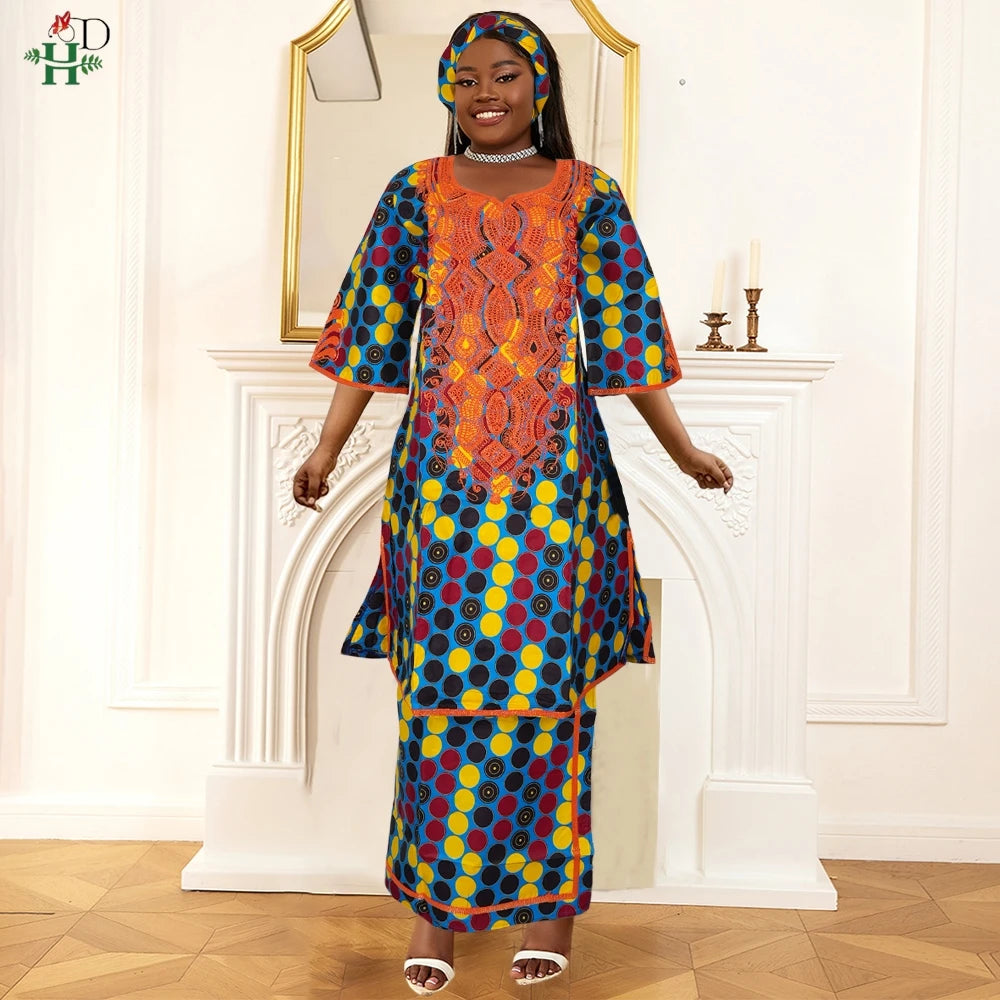 Maxy H&D African FOR Women Traditional Outfit Dashiki Wax Dresses Plus Size Embroidery Robe Party Evening Gown Turkey Clothing