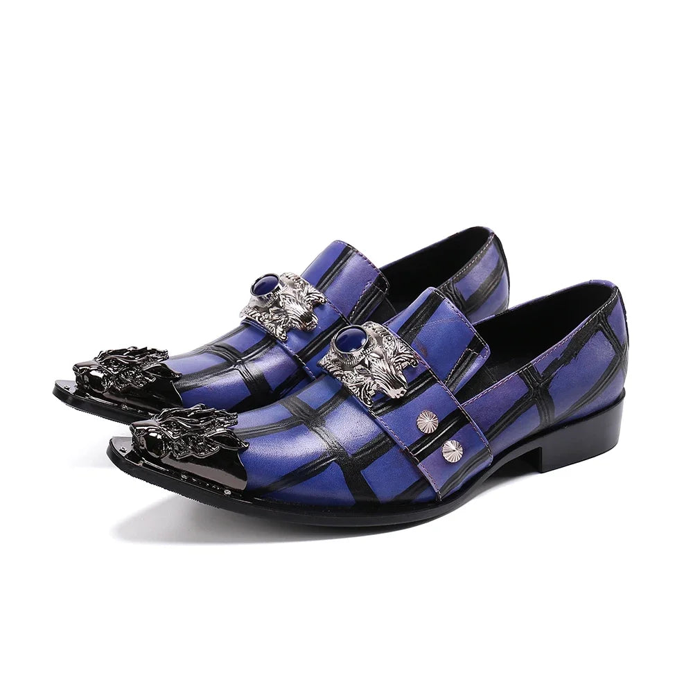 Maxy Italian Party Men Dress Shoes Business Plus Size Male Wedding Formal Shoes Shiny Metal Charm Pointed Toe Genuine Leather Shoes
