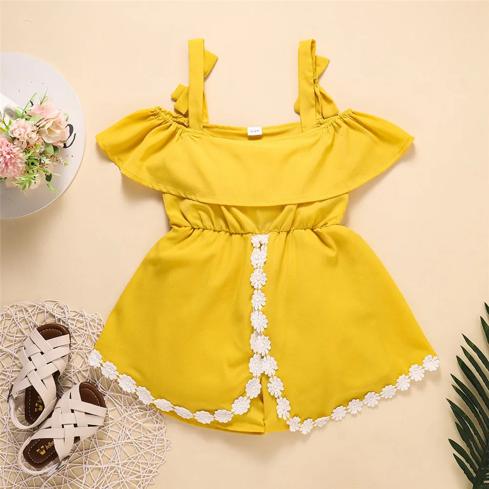 Maxy Baby Playsuit Striped Belted Girl Jumpsuit For Kids Off Shoulder Summer Overalls For Children Toddler Girl Clothes