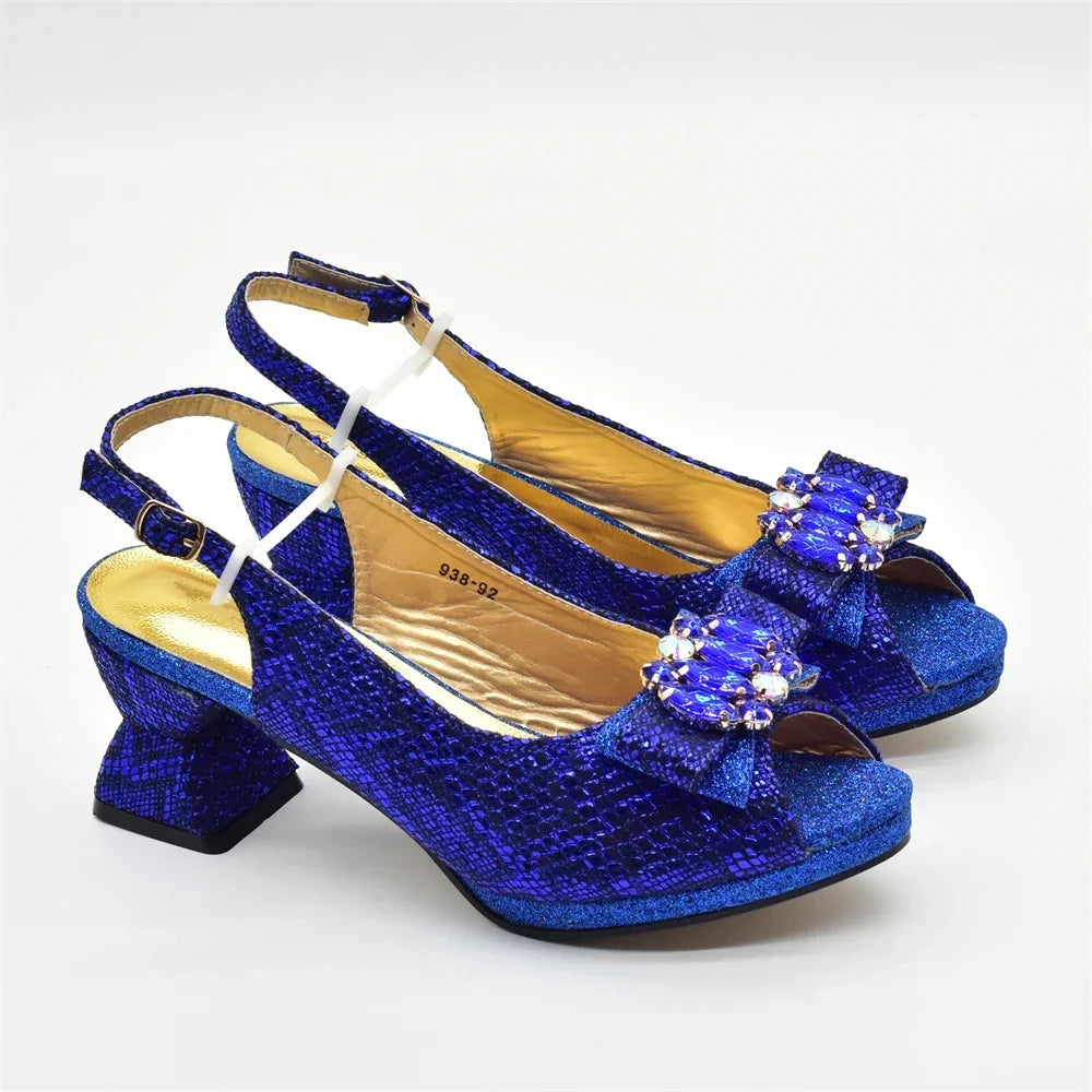 Maxy New Arrival African Silver Women Shoe and Bag Set for Party in Women Elegant Rhinestone Women Pumps