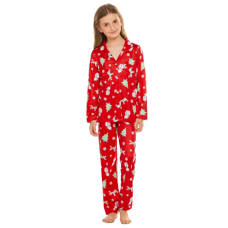 New Year Fashion Print Matching Family Christmas Pajamas Set Shirt + Pants Parent-child Outfit Cardigan Loungewear Home Clothes
