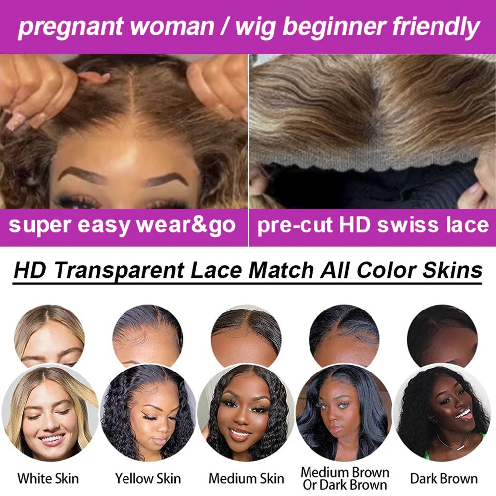 Maxy 7x5 Highlight Glueless Wig Human Hair 30 40Inch 13x4 Honey Blonde Color Loose Deep Wave Frontal Wig Ready To Wear Wigs For Women