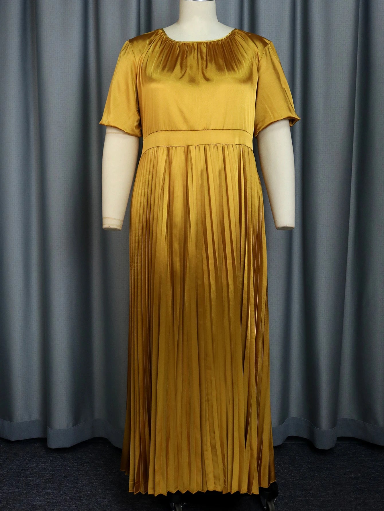 Maxy Pleated Dresses for Women Plus Size 4XL O Neck Short Sleeve A Line Summer Elegant Causal Office Wear Clubwear Plus Size Gowns