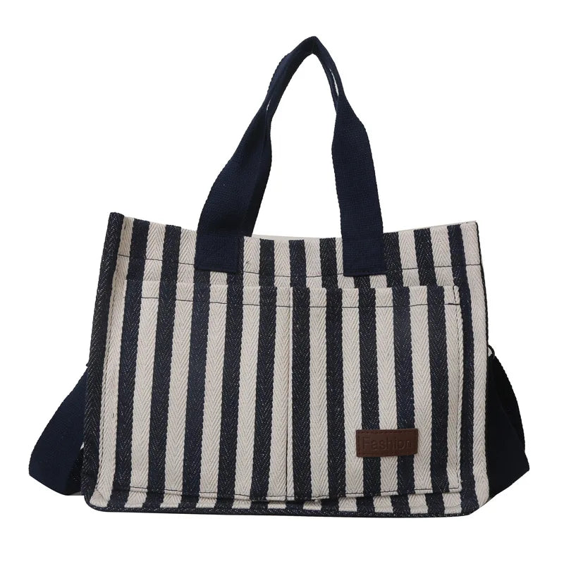 Maxy Cool Street Handbag, Large Capacity Women's Shoulder Bag, Trendy Striped Canvas Crossbody Bag, Fashion Travel Shopping Tote Bag