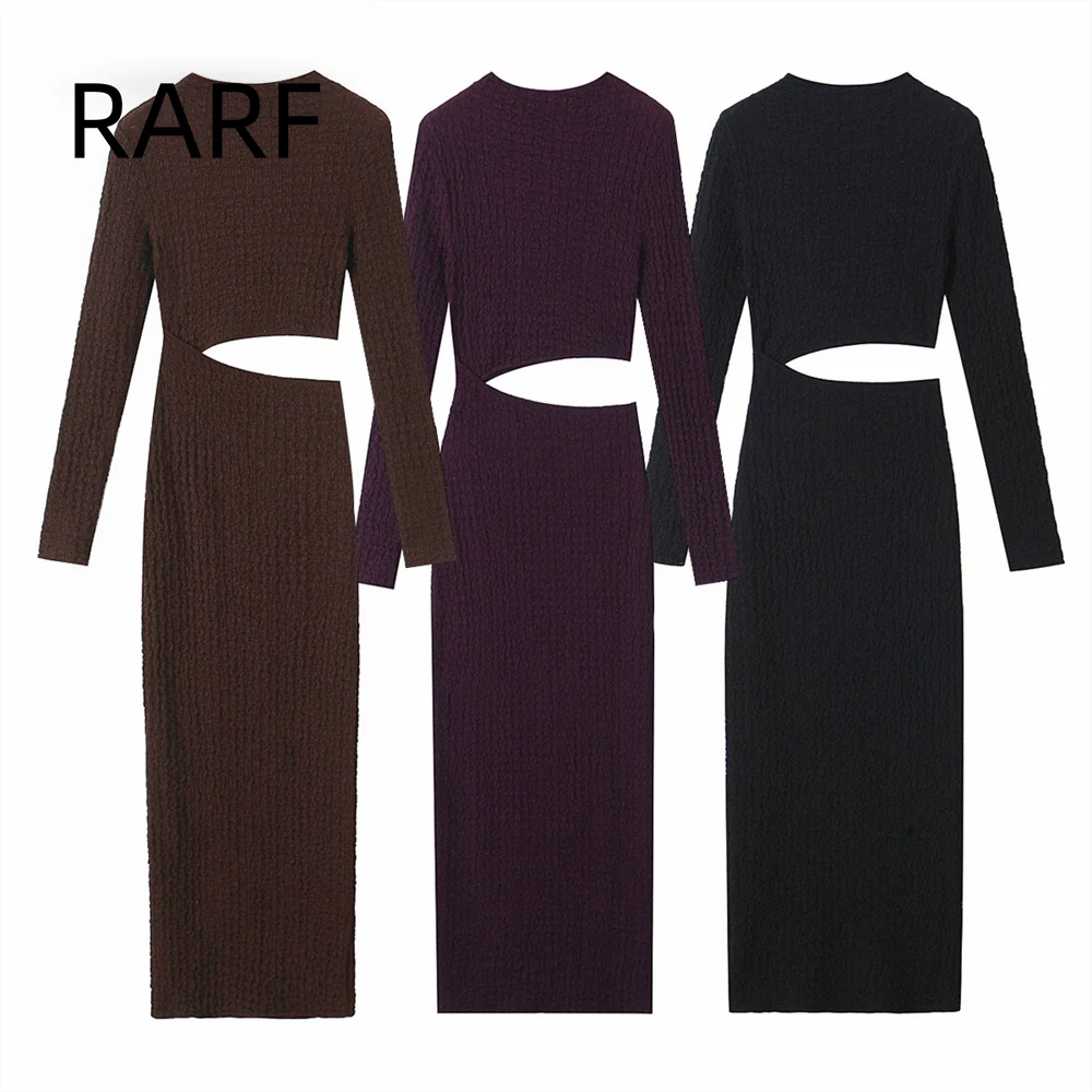 Maxy Autumn New Product Women's Wear Design Waist Open Design Texture Long Sleeve Stand up Collar Dress
