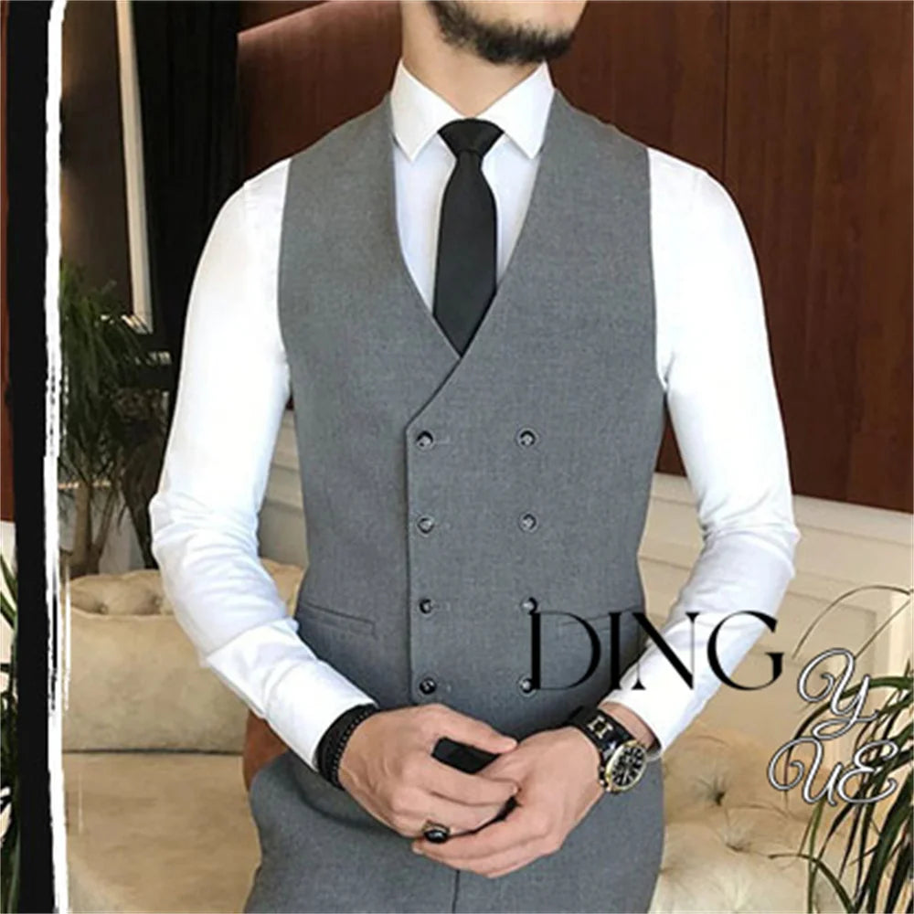 Visco Men Business Blazers Jacket Vest Trousers High End Wedding Party Groom Suit 3 Pieces Sets Coat Pants Big Size Dress