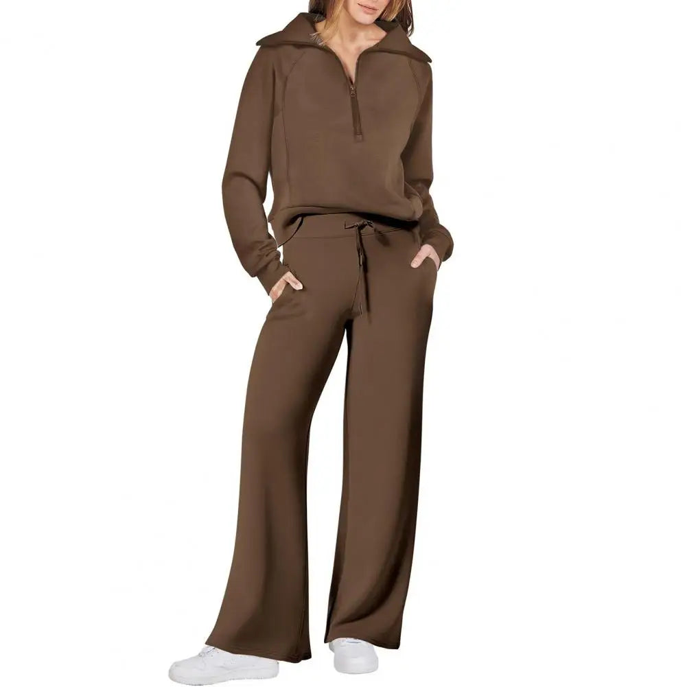 Oversized Sweatshirt Pants Set Women Two-piece Casual Suit Thick Loose Solid Color Tracksuit Set with Lapel Coat Wide for Fall