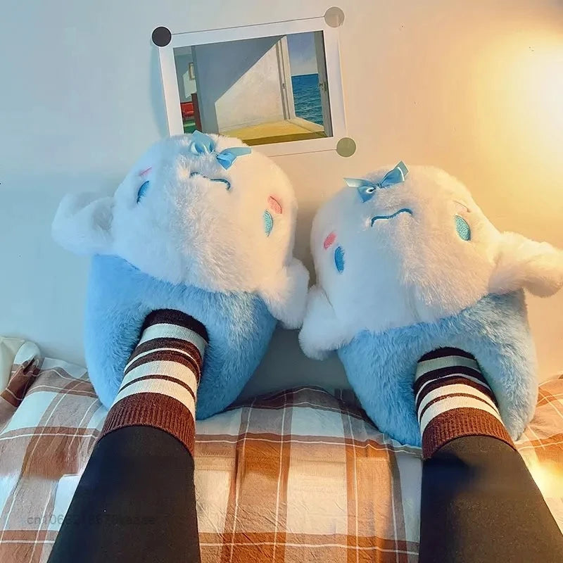 Maxy Cartoon Sanrioed Kuromi Hello Kitty Y2K Plush Slippers Women Melody Cinnamoroll Anime Kawaii Winter Home Cotton Shoes Soft Girl