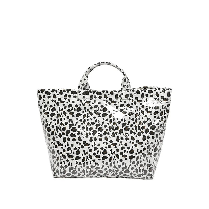 Maxy New Leopard Print Handbag, Fashion Large Capacity PVC Tote Bag,Women's Casual Shopping Letter Print Top Handle Hand Bag