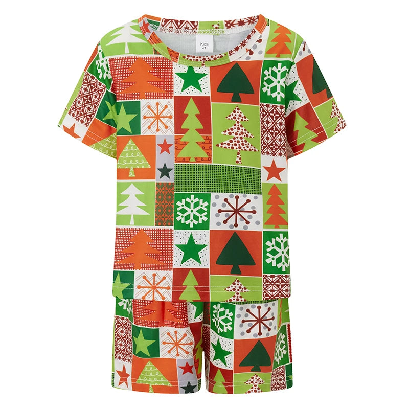 Maxy Christmas Family Pajamas Matching Set Christmas Tree Candy Print Tops and Drawstring Shorts Sleepwear