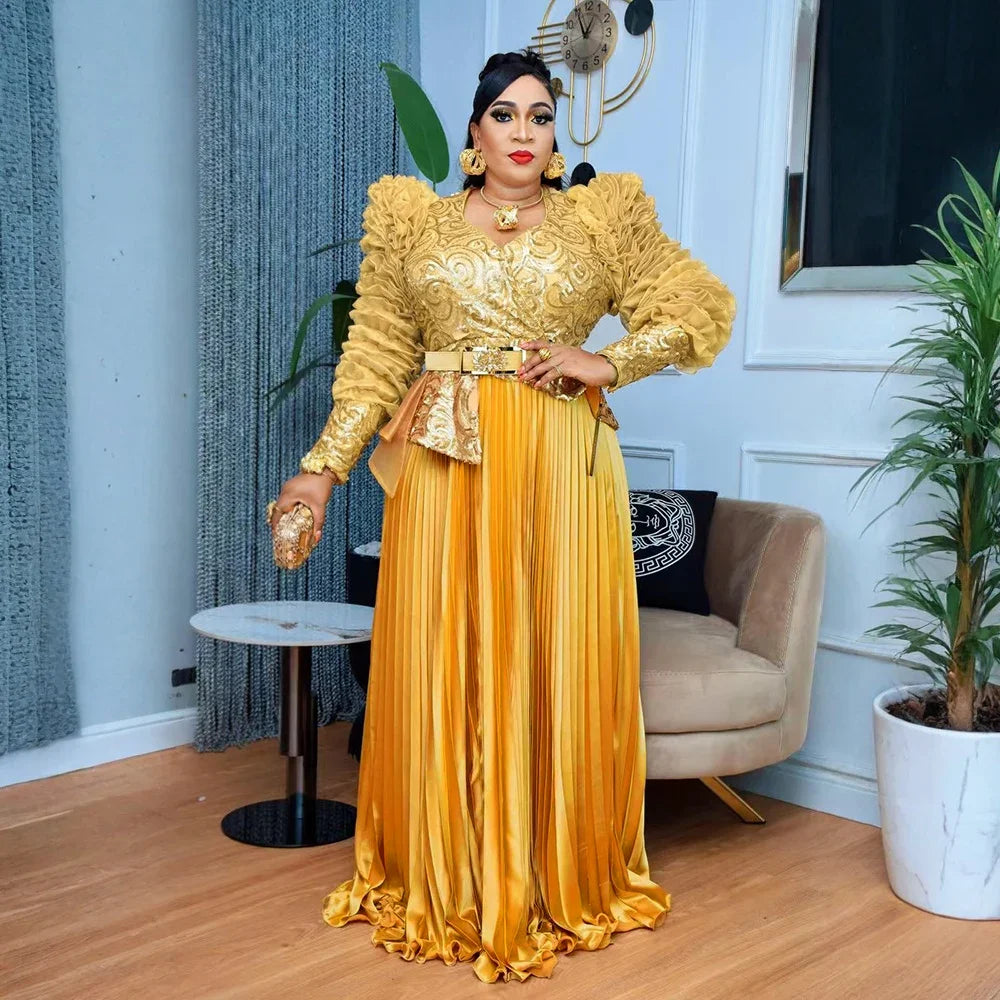 Amay Plus Size Party Long Dresses for Women New Dashiki Ankara Sequin Evening Gowns Turkey Outfits Robe Clothing