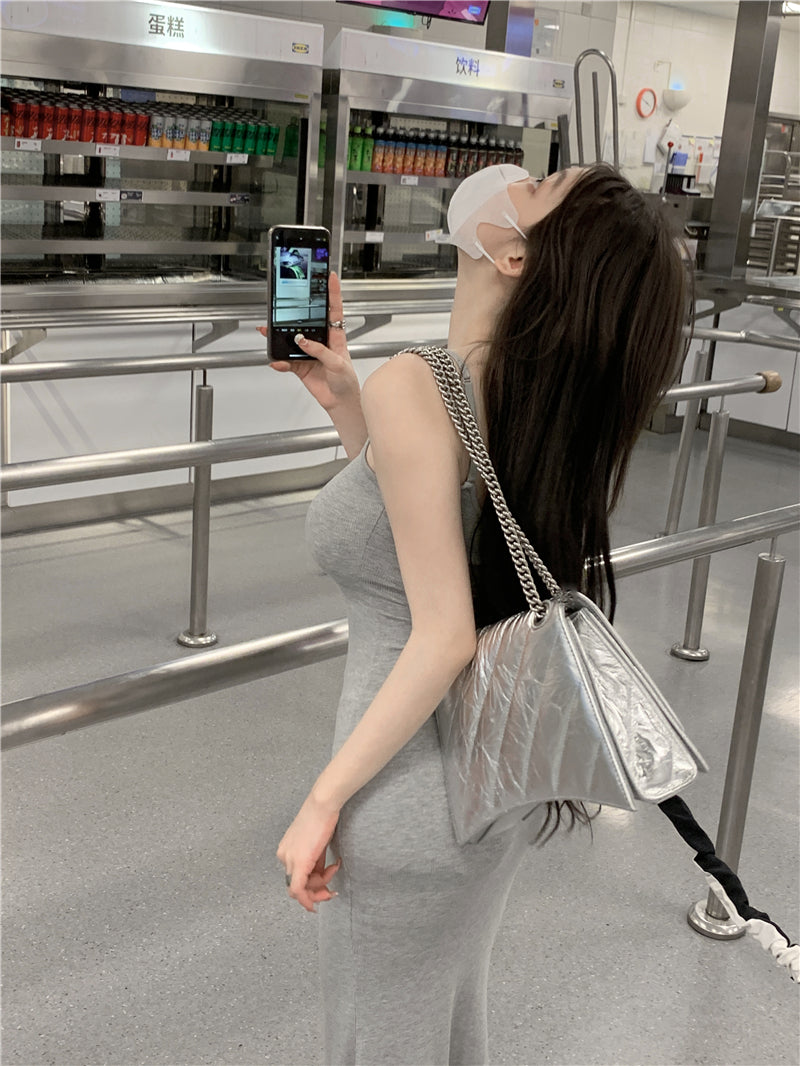 Sexy slim suspender bag buttock dressSexy Korean Fashion Suspender Simple Temperament Longuette Skirt Dress