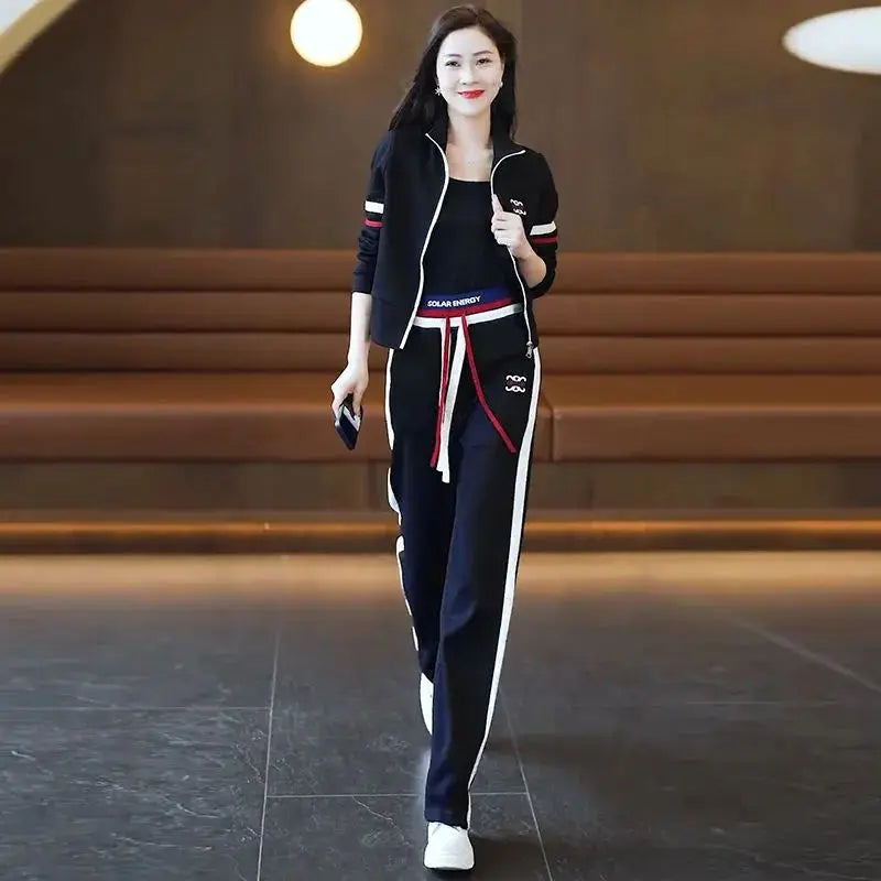 Maxy Fashion casual straight leg pants sportswear women's set autumn new age reducing running suit two-piece set