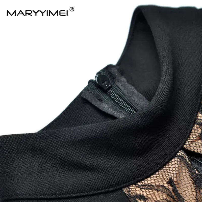 Amay Autumn and Winter Women's Dress Stand collar Long-Sleeved High waist Hollow Out Pretty Slim-Fit Hip Wrap Mermaid Dress