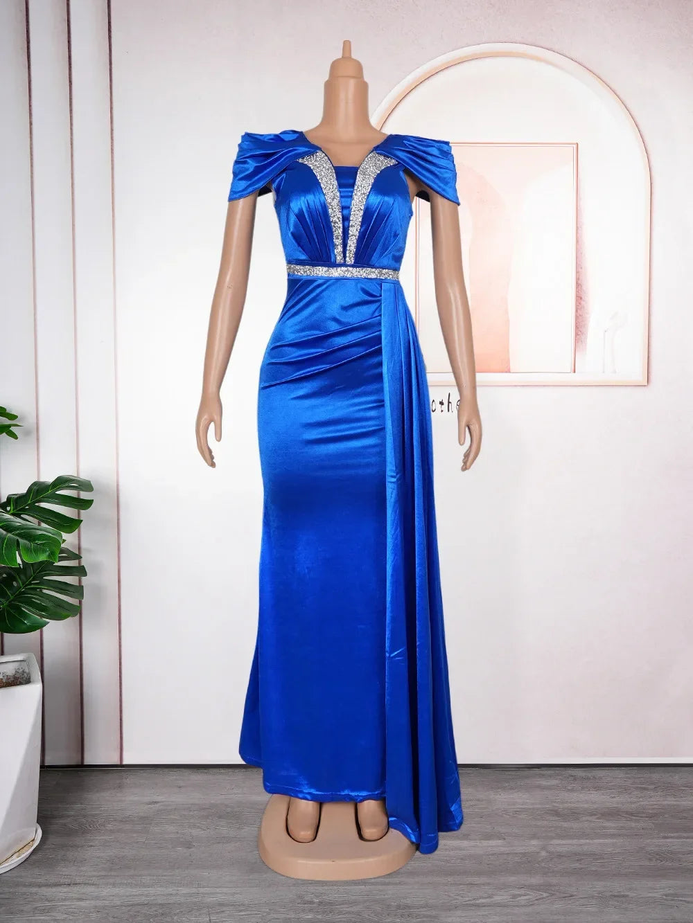 2025 Elegant African Dresses for Women Autumn V-neck Sequin Short Sleeve Party Evening Long Maxi Dress Outfits Africa Clothing