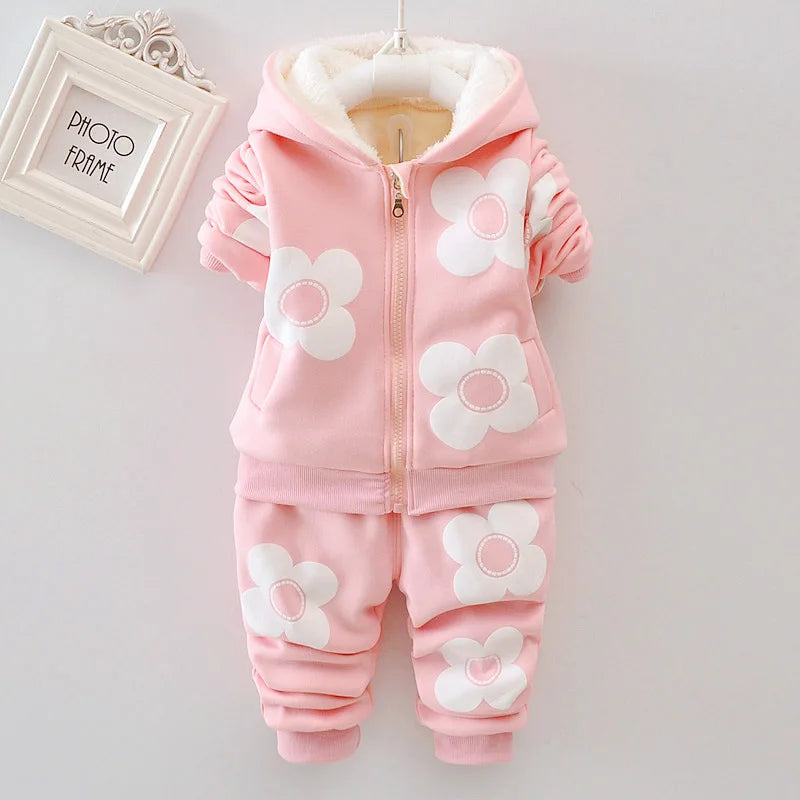 Winter Baby Girls Clothing Set 2021 Autumn Toddler Boys Girls Warm Hooded Coats Pants Suit Kids Thick Tracksuit Clothes Set