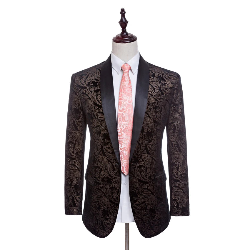 Maxy Suits Printed Velvet Suits for Men Groomsman Suit Custom-Made Wedding Suits (Jacket+pants)