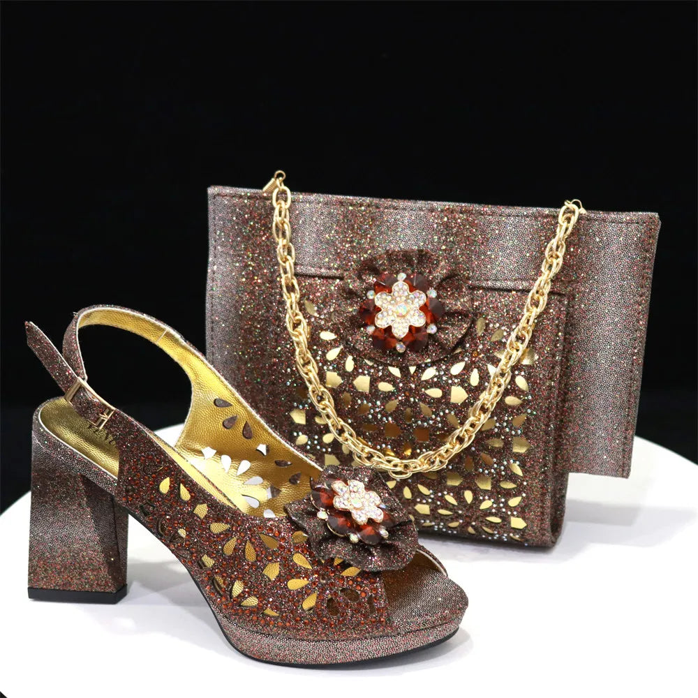 Latest Maxy Shoes and Bags To Match Shoes with Bag Set Women Shoes with Bag Decorated with Rhinestone Shoes and Bag Set