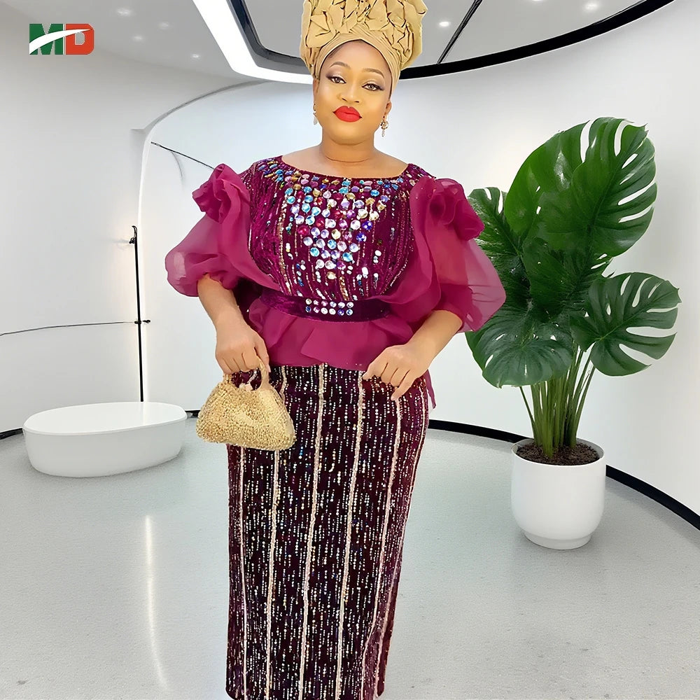 Amay MD Plus Size Luxury Velvet Wedding Party Dresses Women's Evening Gown Dashiki Ankara Turkey Outfits Robe Clothing