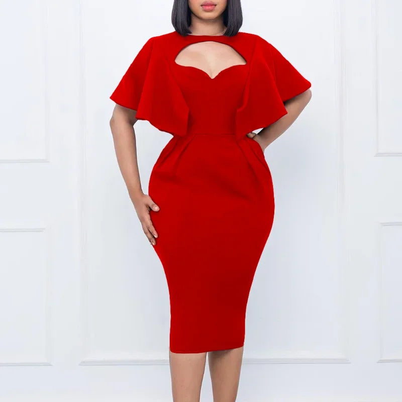 Amay Elegant Solid Backless High Waist Mini Dress Fashion Stand Collar Half Sleeve Hip Wrap Dress Temperament Ladies Hollow Out Dress