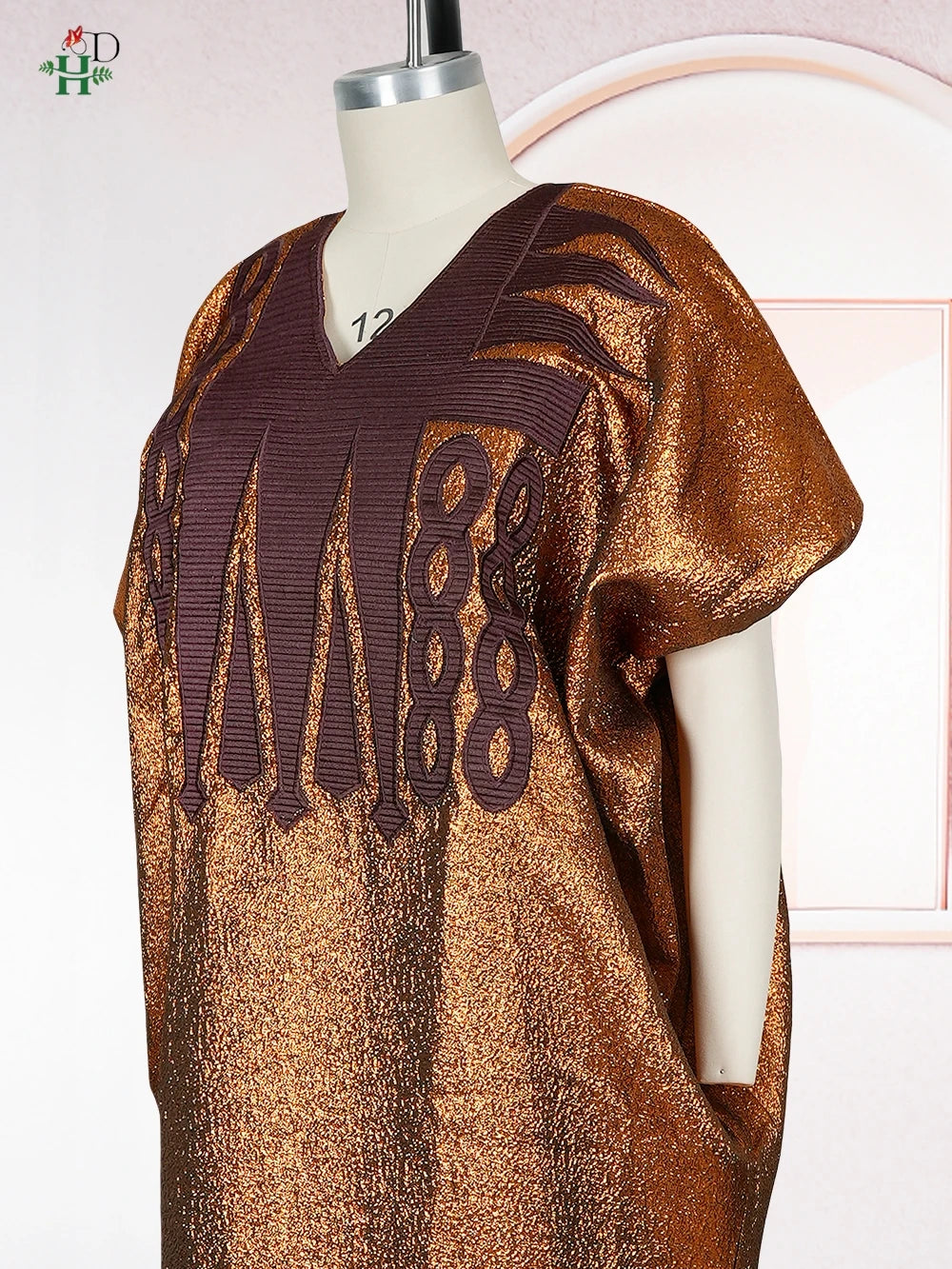 Maxy New Elegant African Women's Plus Size Kaftan Embroidery Dress V Neck Short Sleeve For Parties Cultural Events and Casual Outings