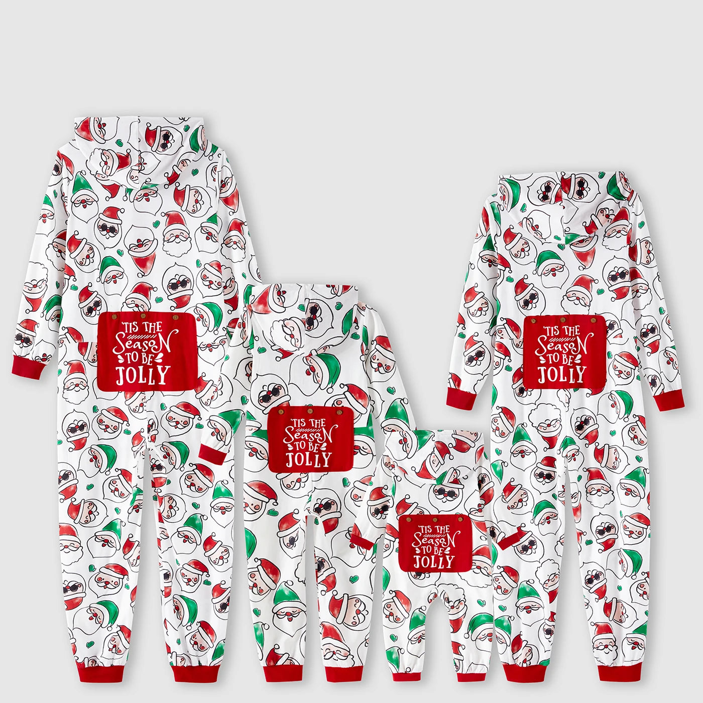 Max Pat Pat Christmas Family Matching Allover Santa Claus Print Long-sleeve Hooded Zipper Onesies Pajamas (Flame Resistant)