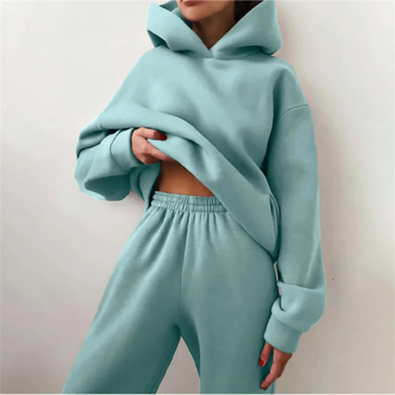 Maxy Women's Oversized Tracksuit Set Warm Autumn Fashion Hoodie Sweatshirts & Long Pants Casual Two-Piece Solid Hoody Pullover Outfit
