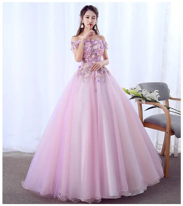 Maxy Quintenary Dress New Gryffon Elegant Boat Neck Party Prom Formal Ball Gown Sweet Floral Print Vestido De Quincenera