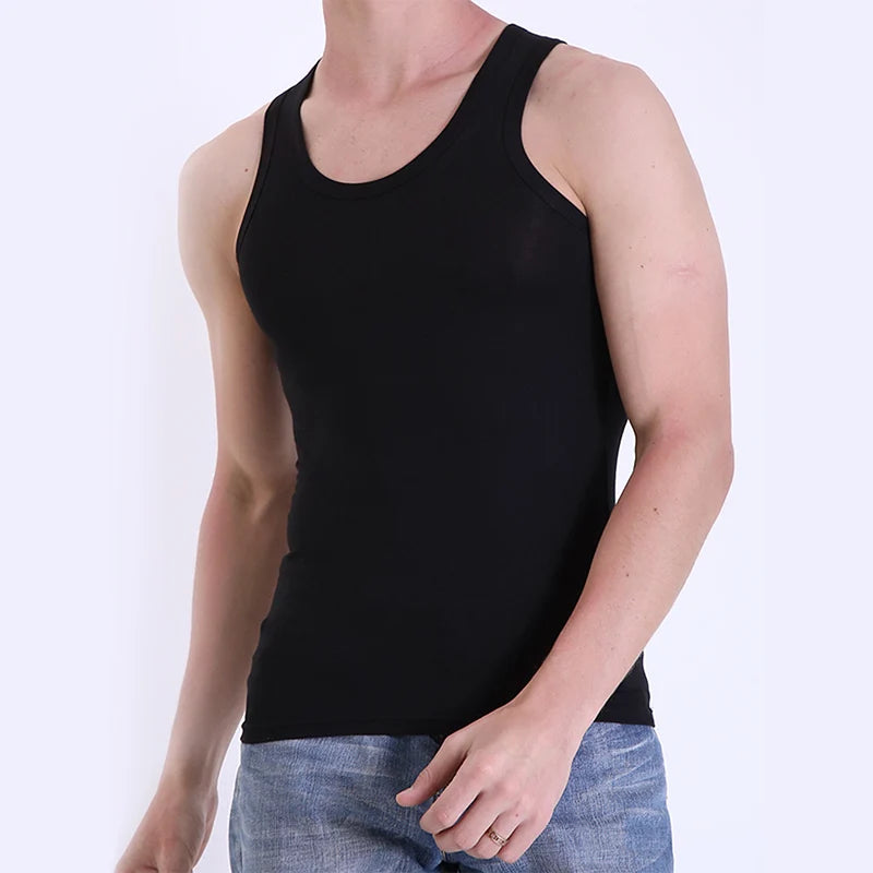 2025 New Men's summer lightweight cotton tight vest, casual family pajamas, outdoor tight top, breathable quick-drying vest