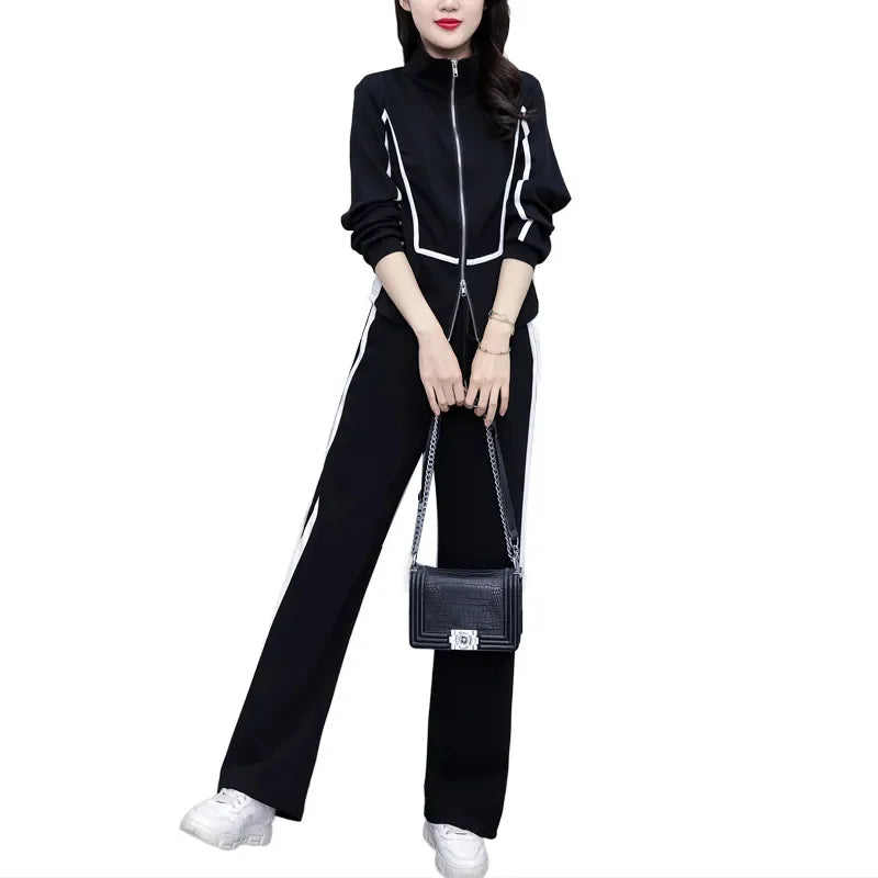 Visco Spring and Autumn New Korean Cardigan Sweater shirt Wide leg Pants A Set Loose Leisure Suits For Women In Autumn