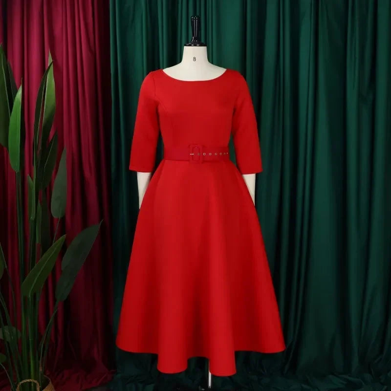 Amay Elegant African Party Evening Dresses for Women Spring Fashion African 3/4 Sleeve Polyester Dress With Belt Africa Clothing