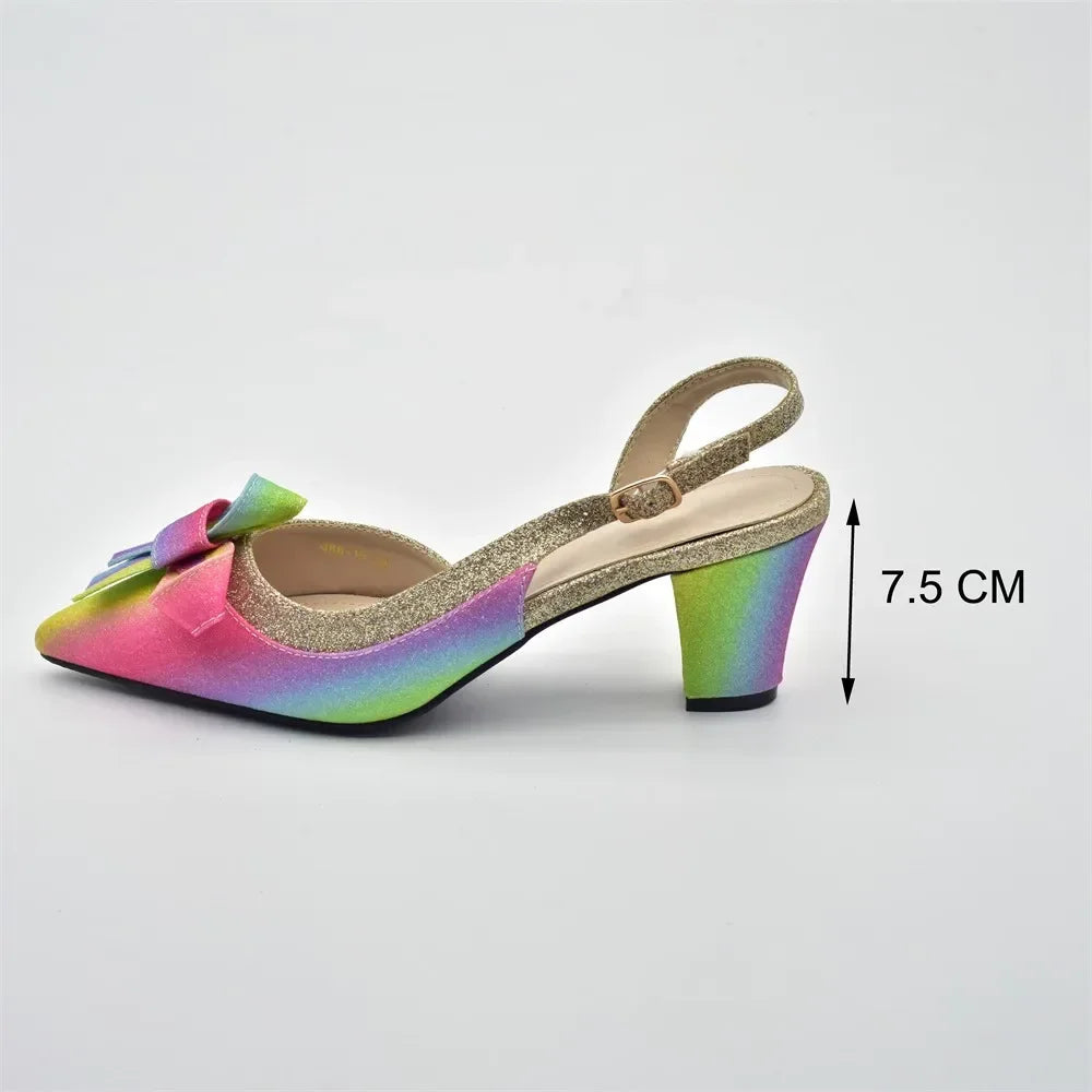 Hot  Maxy Italian Women Shoes Rainbow Color Women's Shoes and bag set Party Wedding Bags Bride Nigeria Shoes Womens