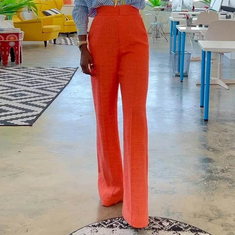 Maxy Women Two Piece Set Summer Casual Strip Printed Lapel Long Sleeve Button Shirts Top With Pocket Pencil Pants Sets