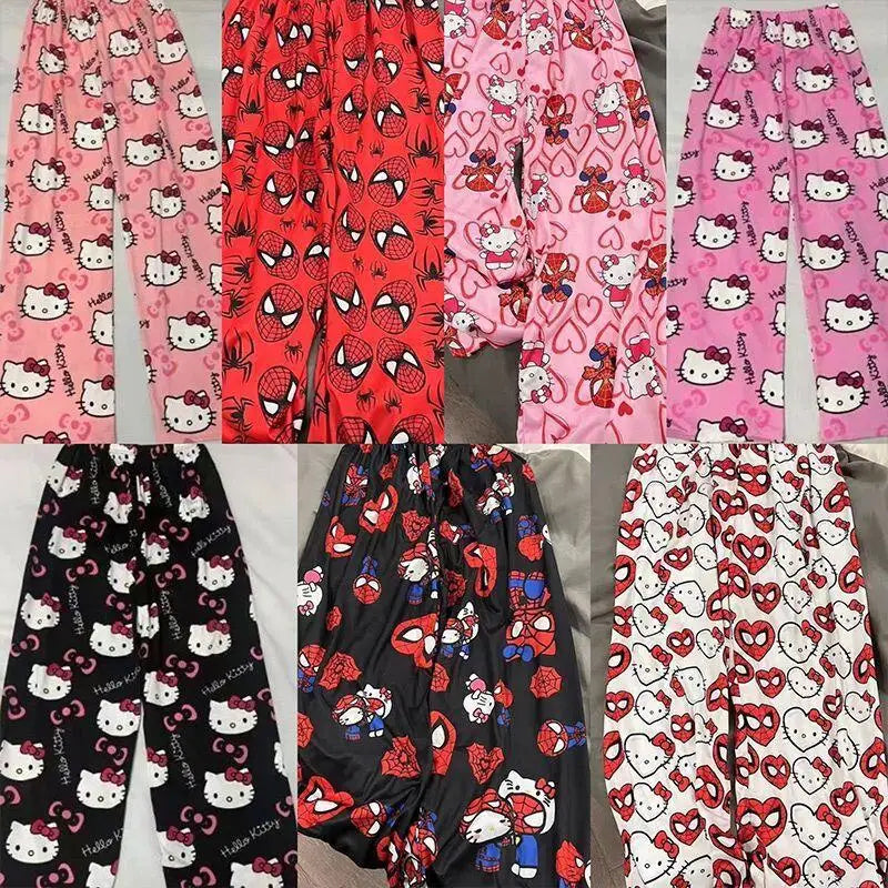 Maxy Spring Autumn Thin Hello Kitty Printed Women's Pajama Pants Summer Popular Loose Casual Pants Cartoon Home Casual Walking Pants