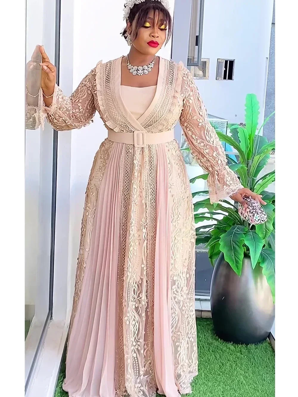 Maxy Plus Size Party Dresses for Women Fashion Dashiki Ankara Lace Wedding Gowns Elegant Christmas Muslim Dress