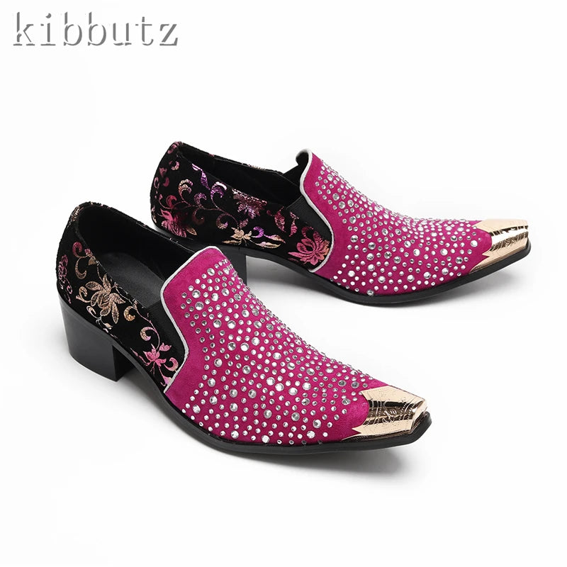 Vicso Luxury Bling Rhinestones Men Loafers Brand Design Metal Toe Prints Slip On Oxfords Shoes Male Wedding Party Dress Shoes