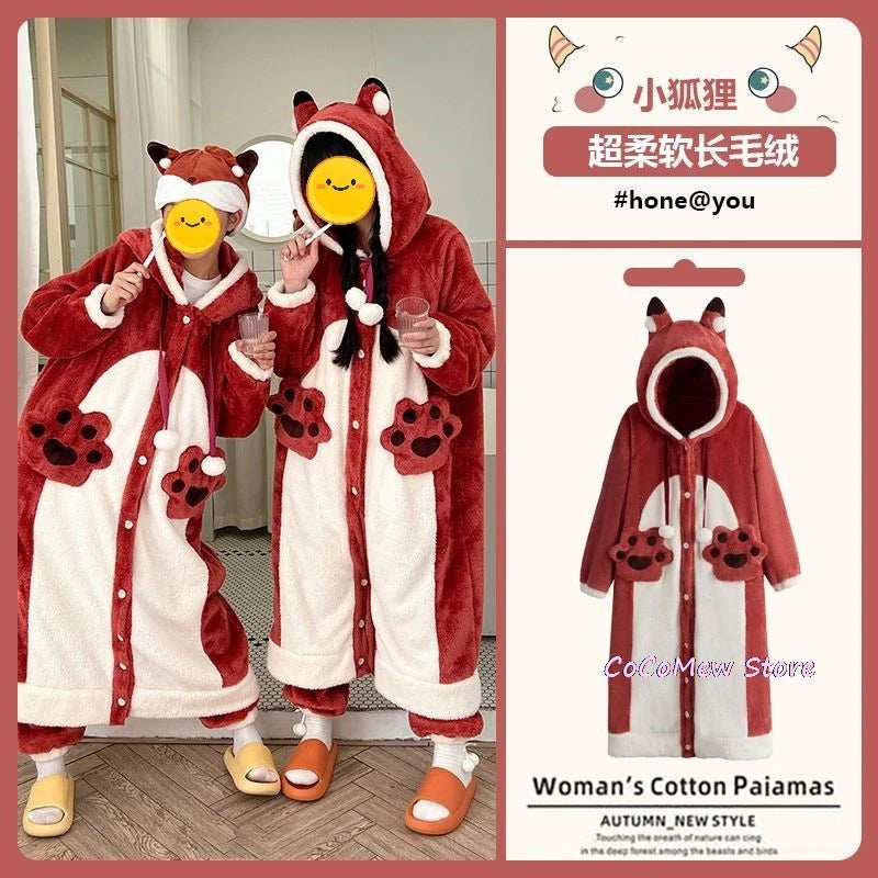 Maxy Women's Onesies Flannel Cosplay Costume Dinosaur Panda Fox Animal Pajama Cartoon Hooded Sleepwear Halloween Christmas Nightdress