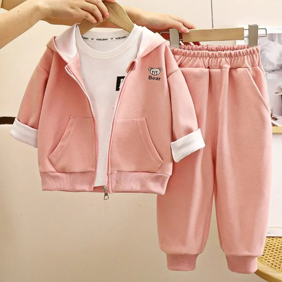 New Autumn Winter Kids Sportswear Children Cartoon Bear Hooded Zipper Hoodies Sweatshirt + Pants Boys Girls Casual Clothing Sets