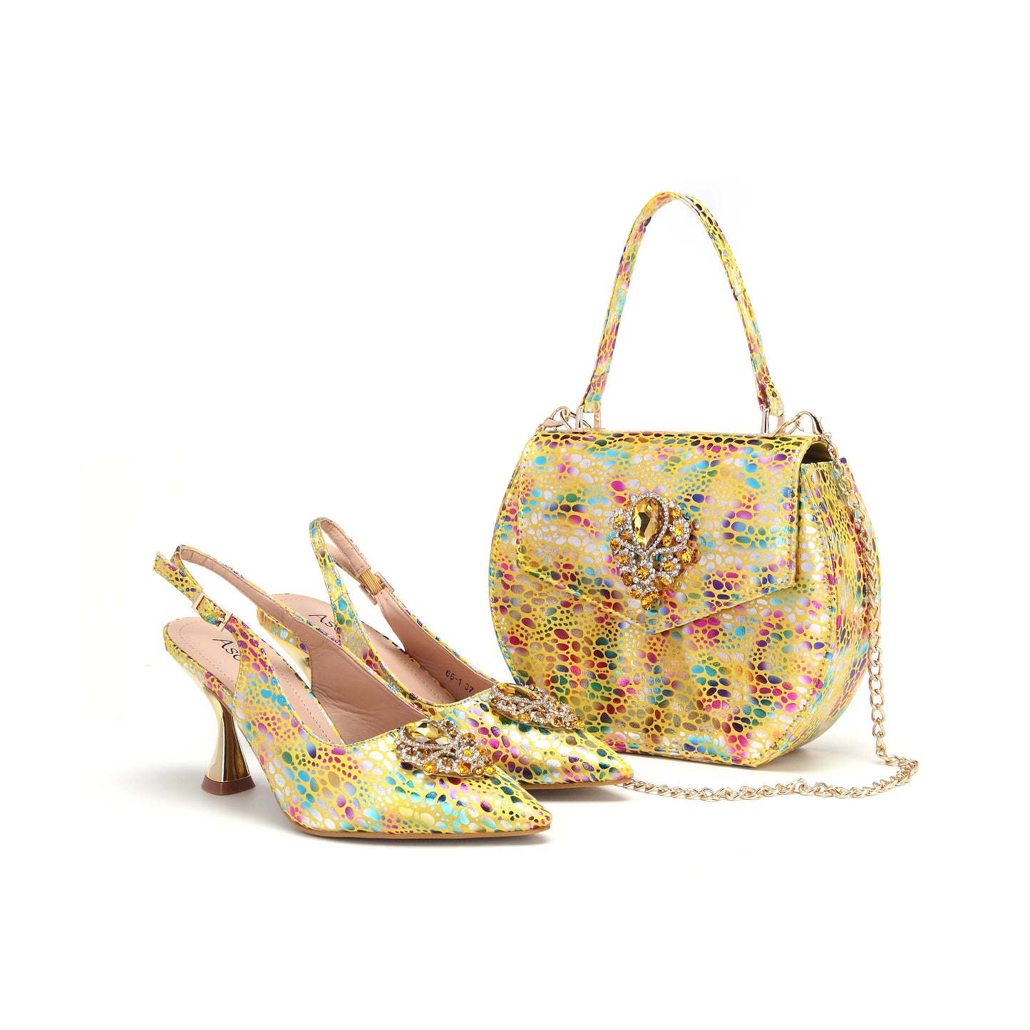 Maxy beautiful gold Shoes and Bag Sets for Evening Party with Stones Leather Handbags Match Bags!