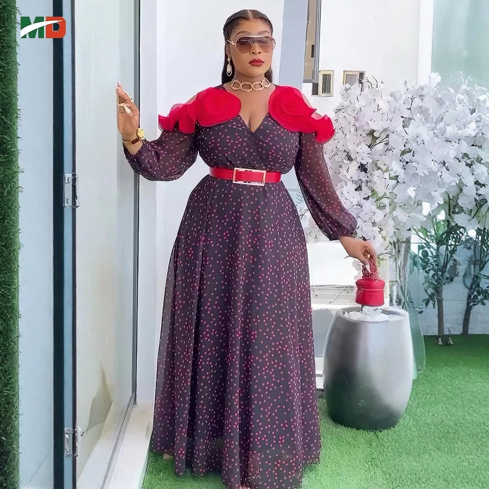 Maxy Dress Women Fashion Elegant Clothing Plus Size Polka Dot Dress For Summer Wedding Party Turkey Dressing New