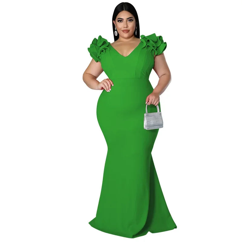 Maxy Ethnic Costume Sexy Ruffle Sleeve Wrap Hip Backless Dresses Elegant New Year Dress Women Dinner Party