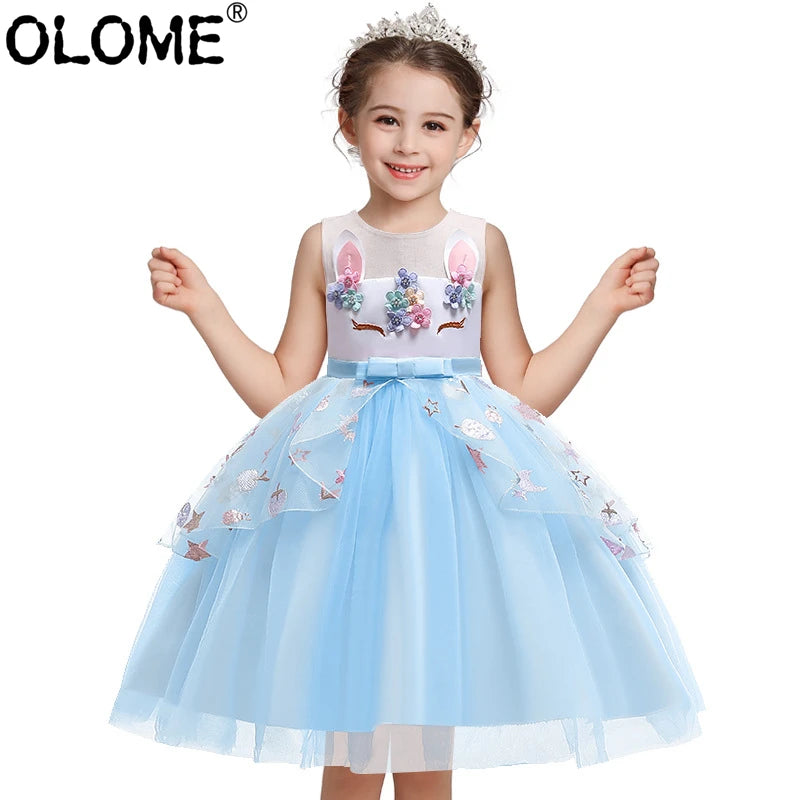 Maxy Unicorn Dress for Baby Girls Flower Princess Gown Kids Summer Clothes Toddler Girl Birthday Party Dress OLOME Bridesmaid Clothes