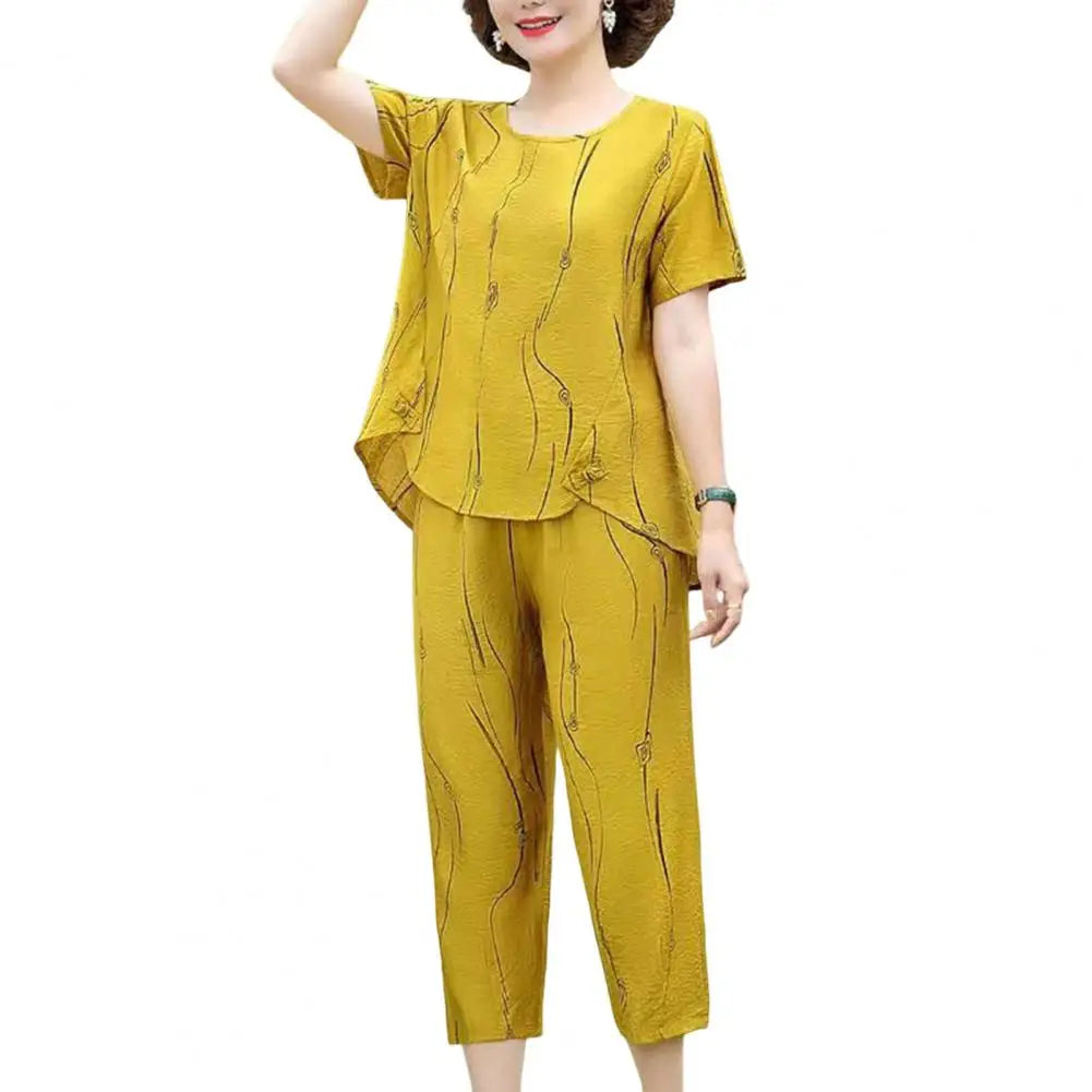 Maxy Summer Women's Trousers Suit Pastoral Fashion Loose Short Sleeve Two Piece Suit Striped Cotton Linen Wild T-shirt Pant Sets